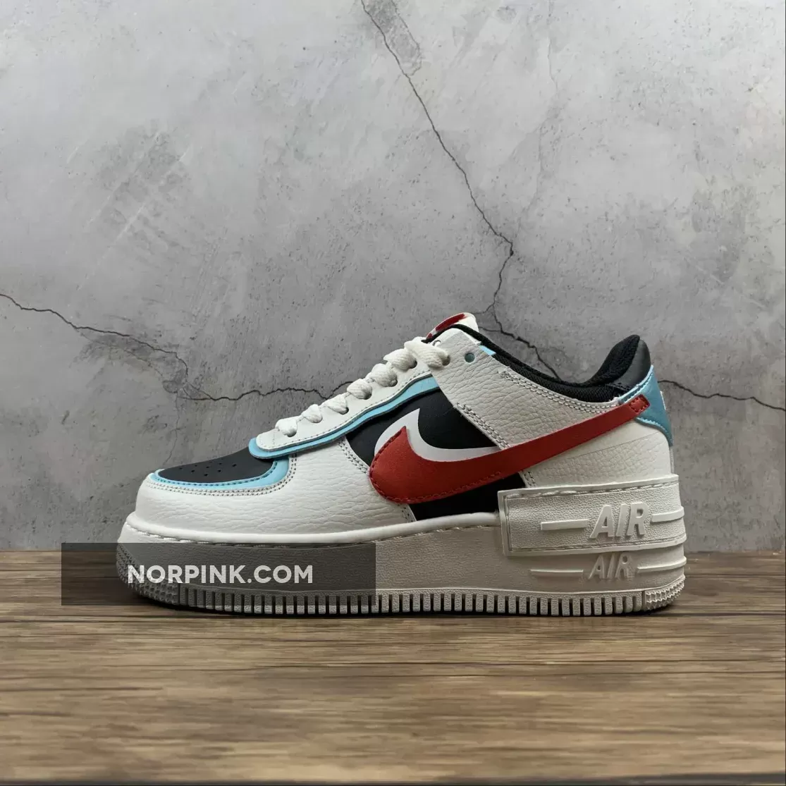 Nike Air Force 1 Shadow White/Bleached Aqua-Black-Chile Red DA4291-100 / aqua air force 1