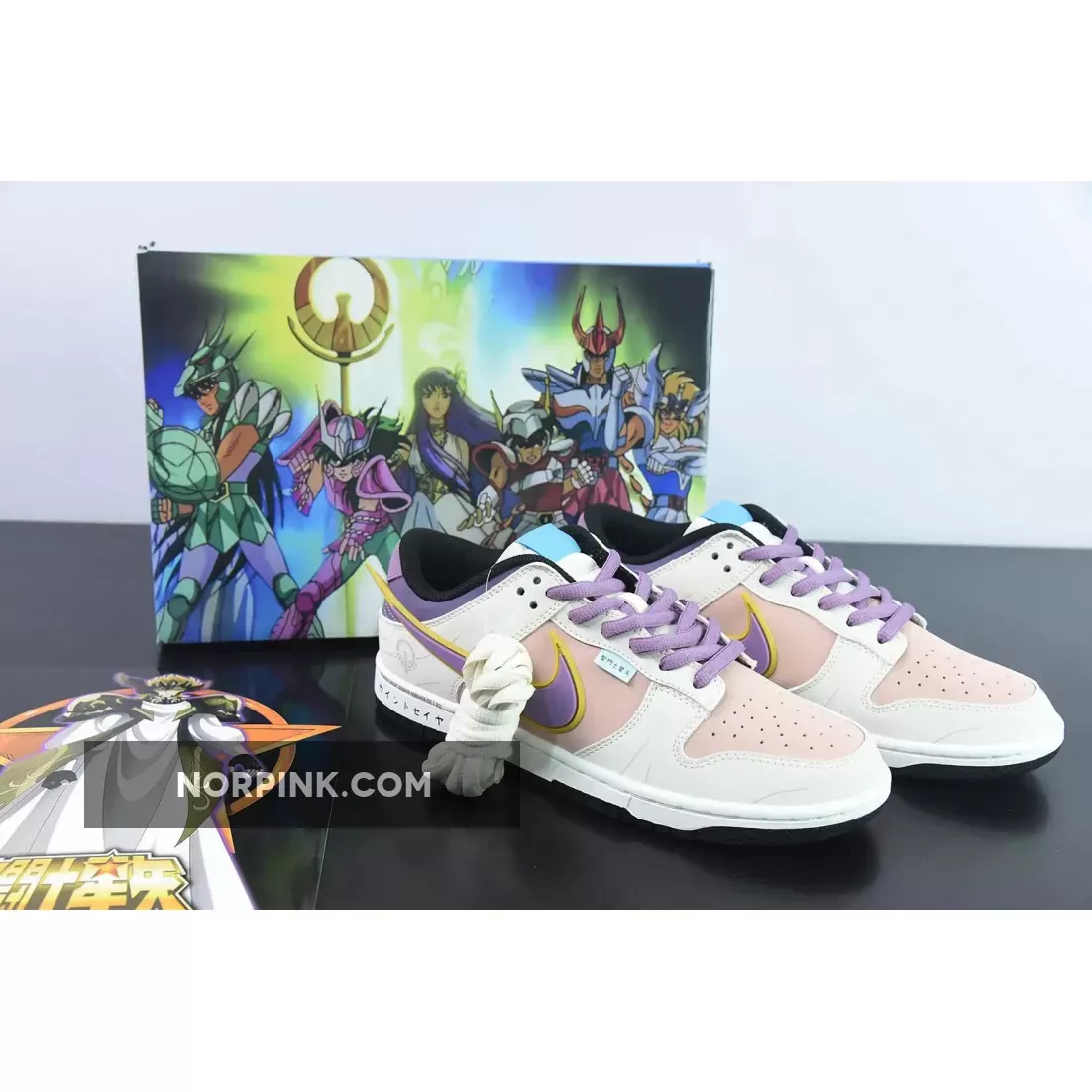 Saint Seiya x Nike Dunk Low Custom White Purple Pink