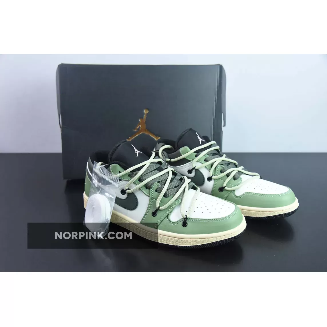 Custom Air Jordan 1 Low White Black Green Discount FS-1772233175