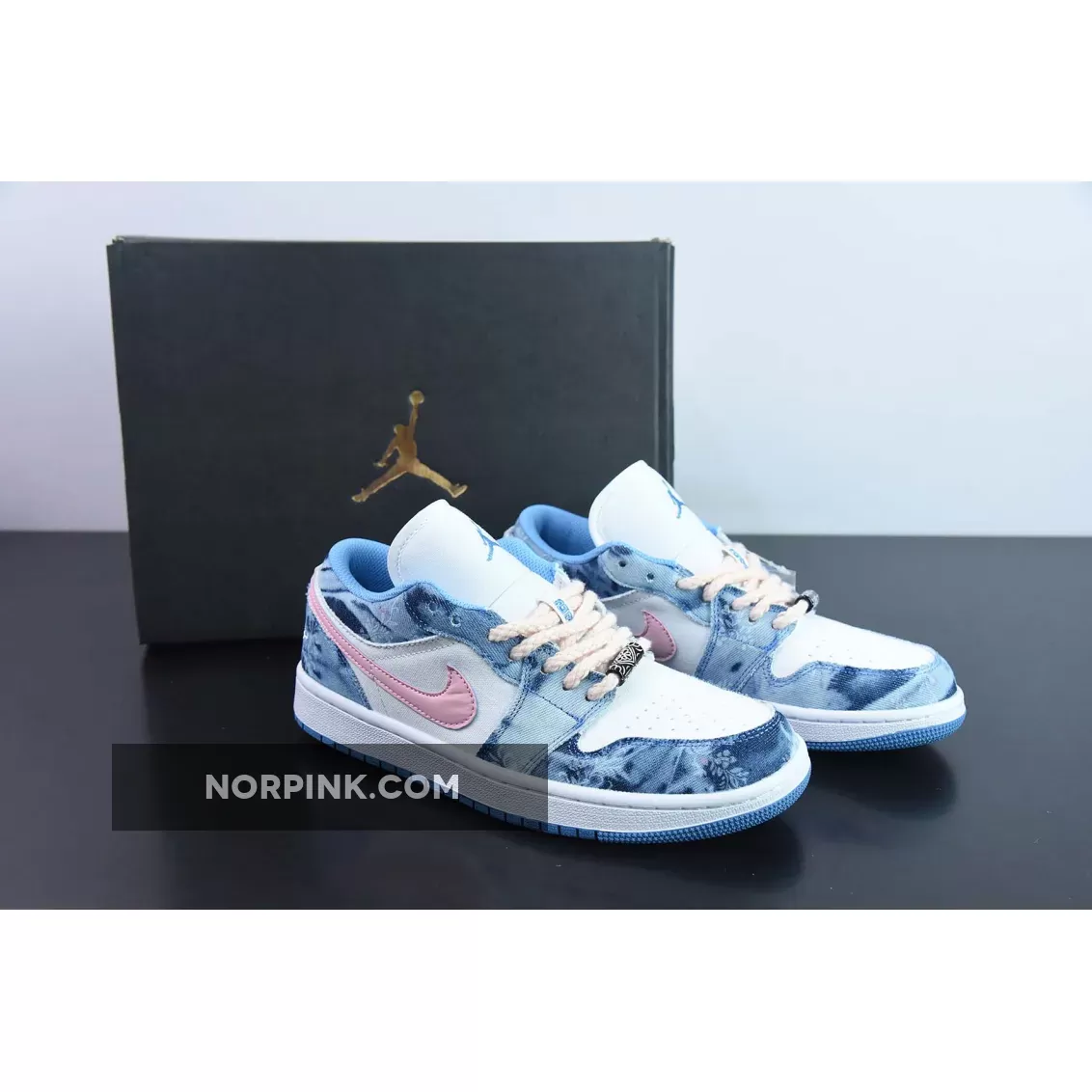 Custom Air Jordan 1 Low Washed Denim/White-Pink For Sale