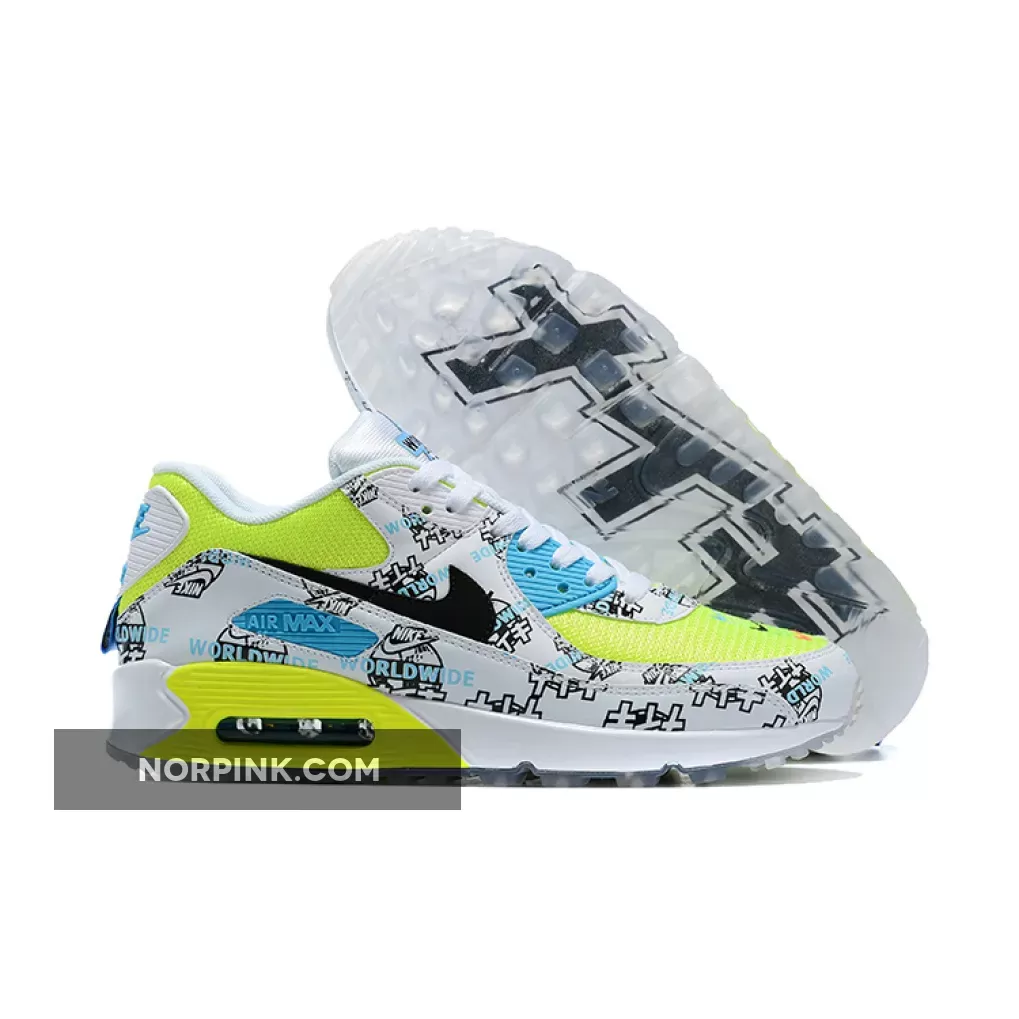 Nike Air Max 90 'Worldwide' White/White-Volt-Blue Fury DA1342-107 Discount