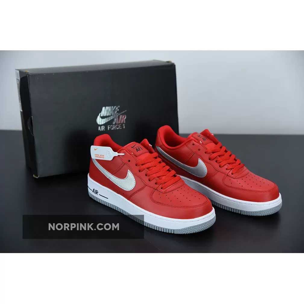 Nike Air Force 1 Low Red Grey With Heel Black Stitch