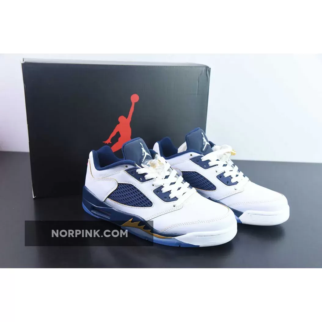 Air Jordan 5 Low Dunk From Above White/Metallic Gold-Navy